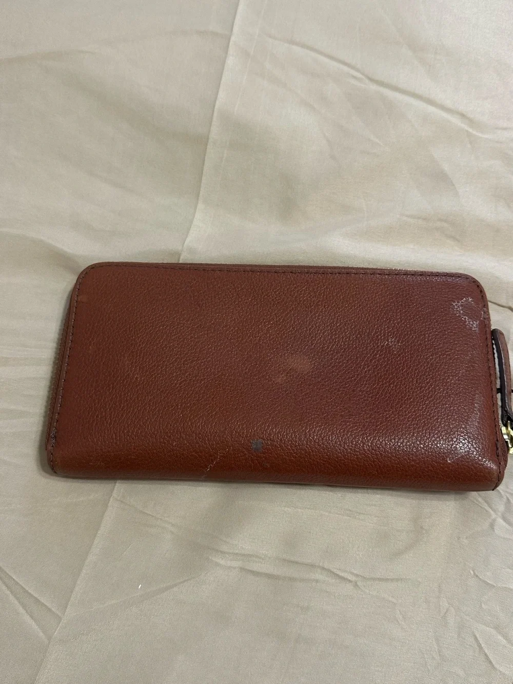 Fossil Chestnut Leather Zip-Around Wallet